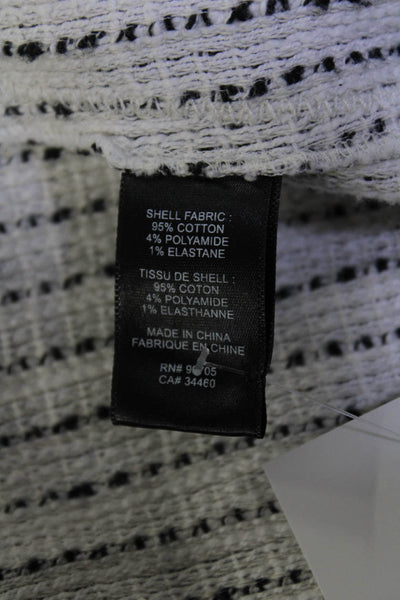 Rebecca Taylor Womens Tweed Hook Closure Jacket Black White Cotton Size 12