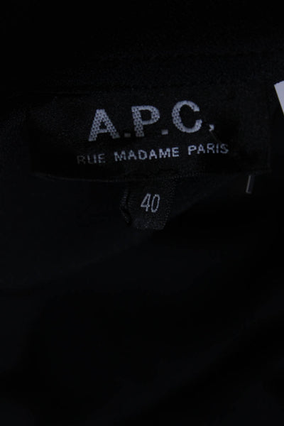 APC Women's Round Neck 3/4 Sleeves Half Button Up Blouse Black Size 40