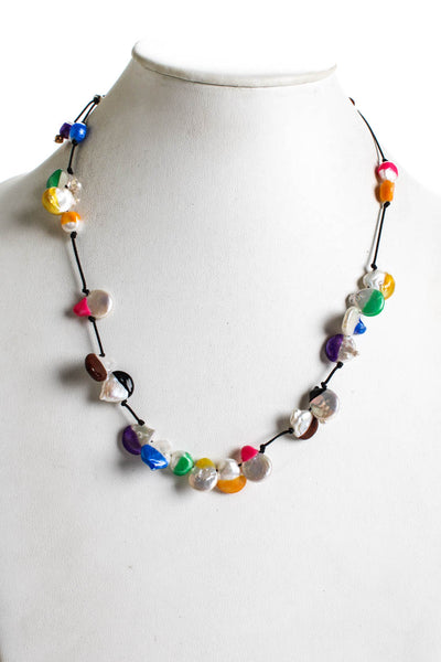 Designer Womens Black Strand Multicolored Dipped Vacanza Pearl Necklace
