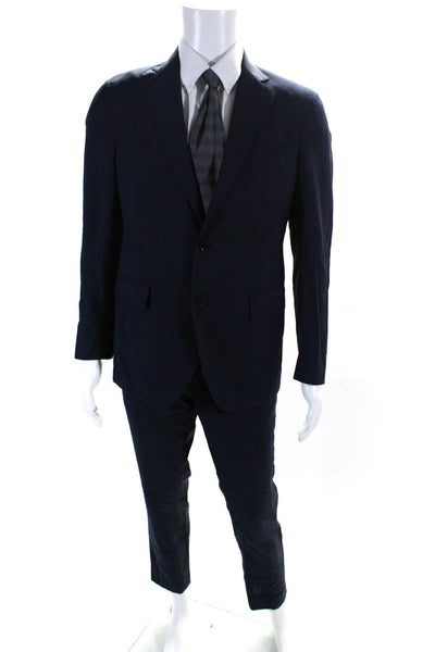Angelo Nardelli Mens 100% Wool Two Button 2 Piece Blazer Pants Suit Blue Size 50