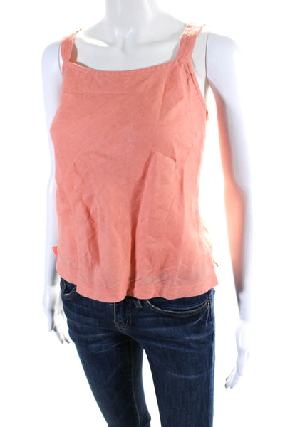 Vivid Womens Button Back Sleeveless Scoop Neck Linen Top Peach Size Medium