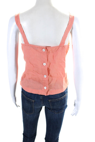 Vivid Womens Button Back Sleeveless Scoop Neck Linen Top Peach Size Medium