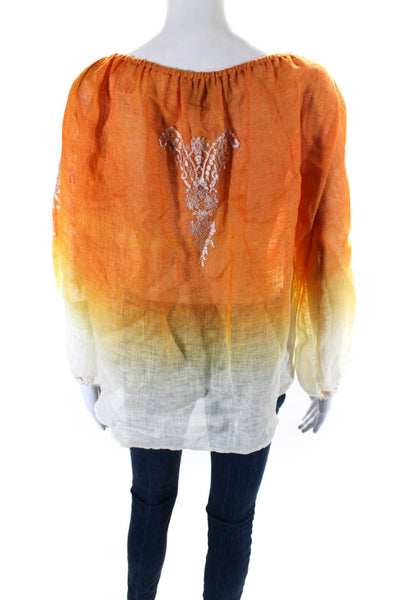 Vanita Rosa Womens Long Sleeve Linen Ombre Top Blouse Orange White One Size