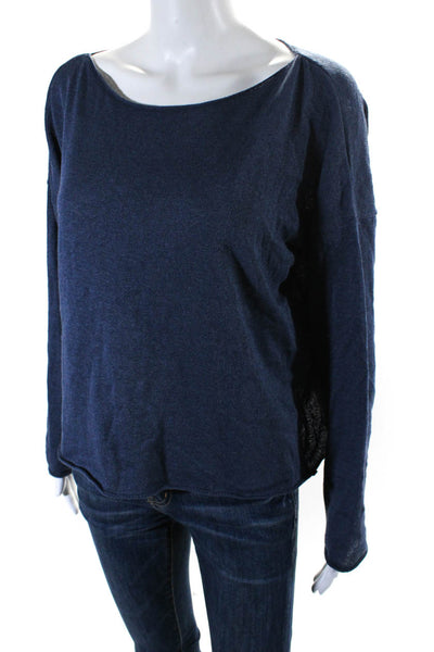 Lotus Eaters Womens Long Sleeve Scoop Neck Knit Shirt Blue Cotton Size XS