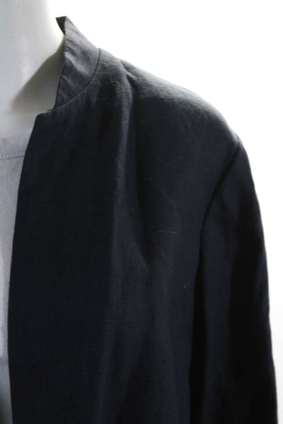 Vivid Womens 3/4 Sleeve Open Front Linen Jacket Navy Blue Size Medium