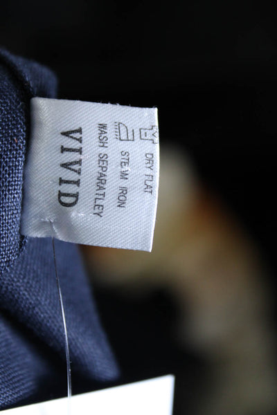 Vivid Womens 3/4 Sleeve Open Front Linen Jacket Navy Blue Size Medium