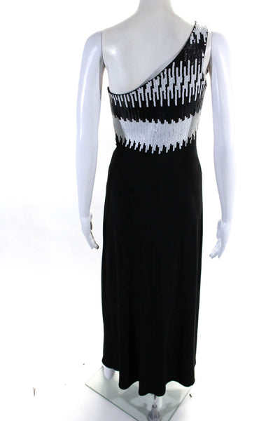 David Meister Womens Jersey Striped Sequin One Shoulder Maxi Dress Black Size 4