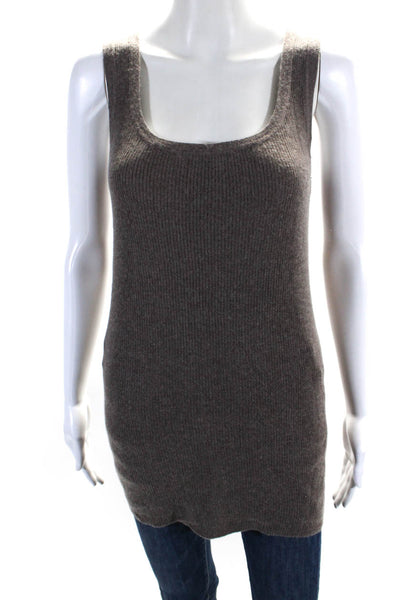 Magaschoni Womens Ribbed Knit Scoop Neck Sweater Tank Top Taupe Size S