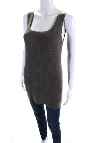 Magaschoni Womens Ribbed Knit Scoop Neck Sweater Tank Top Taupe Size S