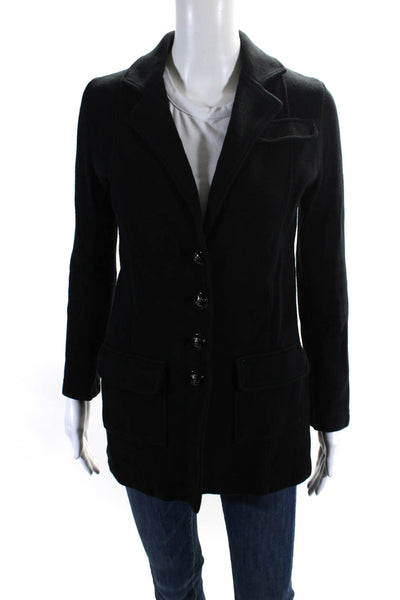 525 America Womens Cotton Knit Notched Collar Button Up Blazer Black Size S