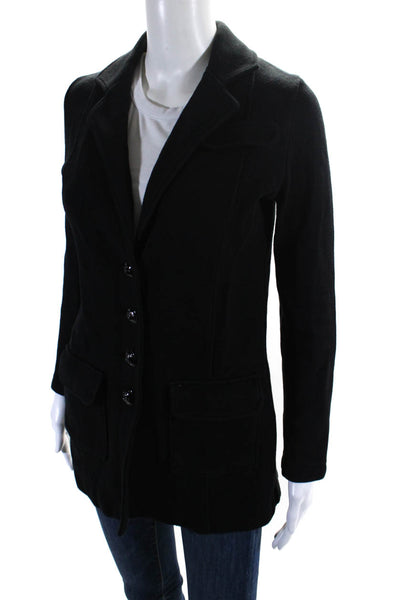 525 America Womens Cotton Knit Notched Collar Button Up Blazer Black Size S