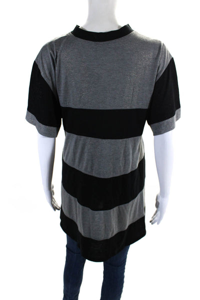 Sretsis By Pim Sukhahuta Womens Gray Black Striped Crew Neck Tee Top Size 6