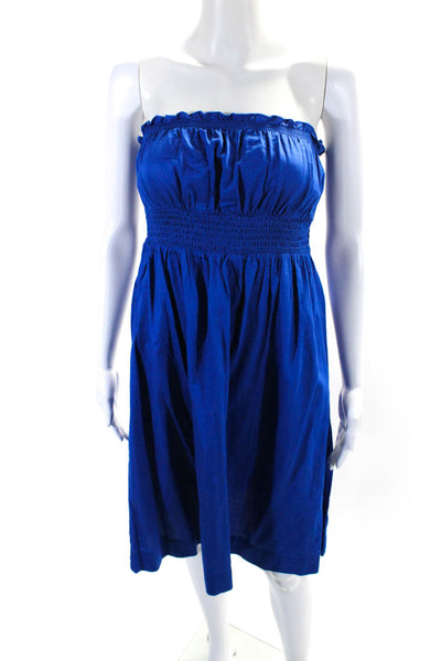 Free People Womens Blue Cotton Smocked Strapless Shift Dress Size 12