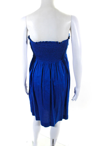 Free People Womens Blue Cotton Smocked Strapless Shift Dress Size 12