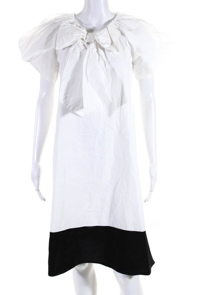 Gracia Womens Cotton Two-Toned Bow Detail Puff Sleeve A-Line Dress White Size S