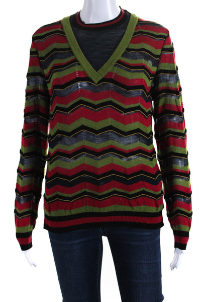 Missoni Womens Knit Round Neck Long Sleeve Sweater Top Multicolor Size 42