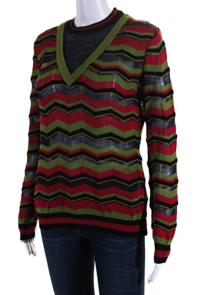Missoni Womens Knit Round Neck Long Sleeve Sweater Top Multicolor Size 42