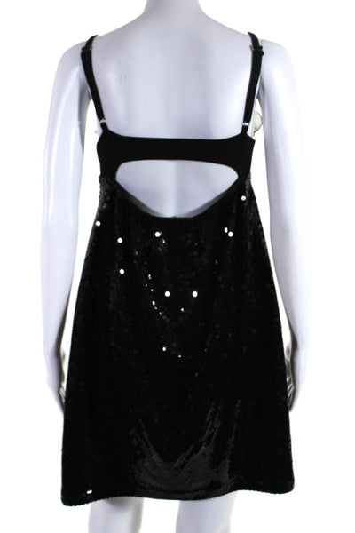 La Rok Womens Sequin V Neck Sleeveless Empire Waist Mini Dress Black Size L