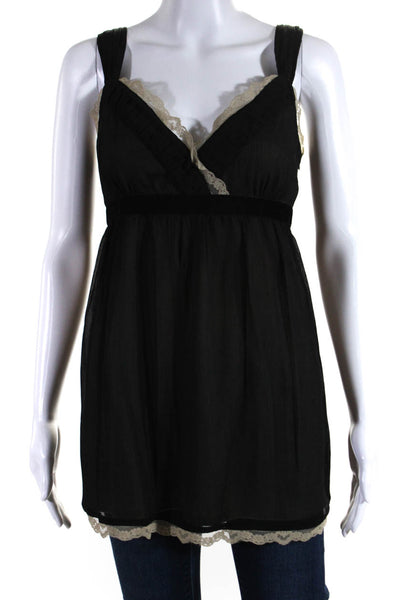 Michael Michael Kors Womens 100% Silk V Neck Tank Blouse Black Beige Size 10