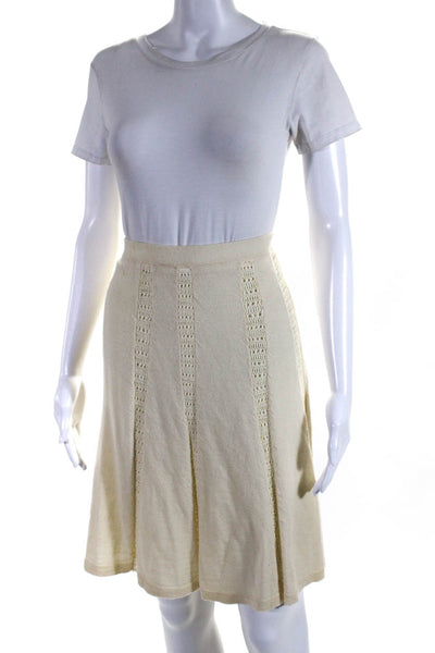 Viola Anthropologie Womens Woven Trim A Line Skirt White Wool Size Small