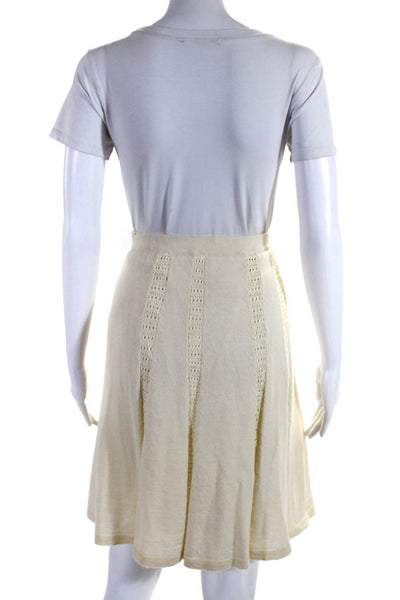 Viola Anthropologie Womens Woven Trim A Line Skirt White Wool Size Small