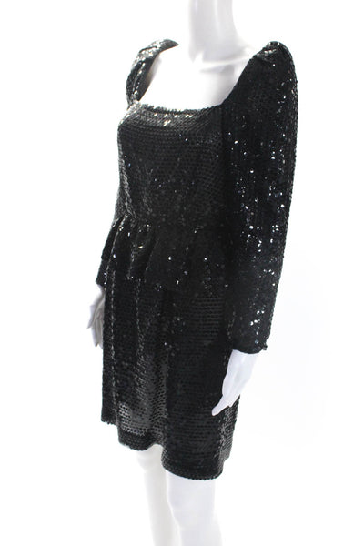 Estevez Womens Long Sleeve Square Neck Sequin Mini Sheath Dress Black Size 4