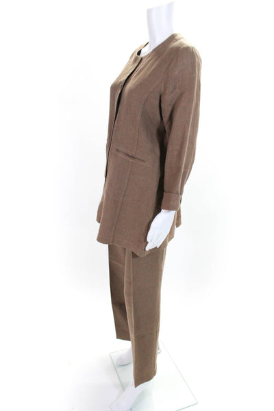 Eileen Fisher Womens Linen 2 Piece Button Down Long Sleeve Pant Set Brown Size S