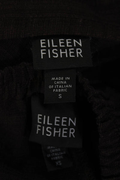 Eileen Fisher Womens Linen 2 Piece Button Down Blouse Pants Set Brown Size S XS