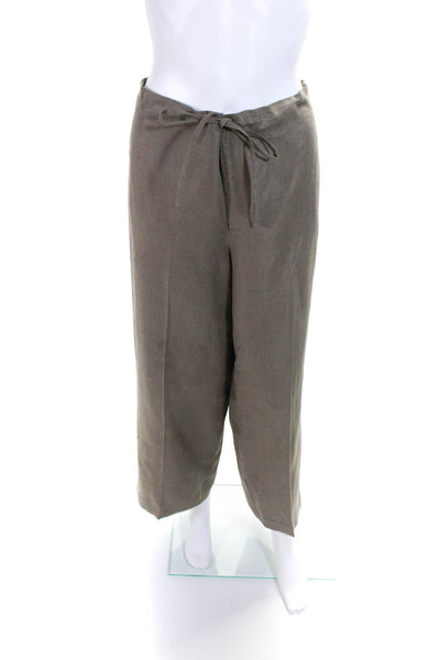 Linda Allard Ellen Tracy Womens Linen Drawstring Wide Leg Pants Taupe Size 10