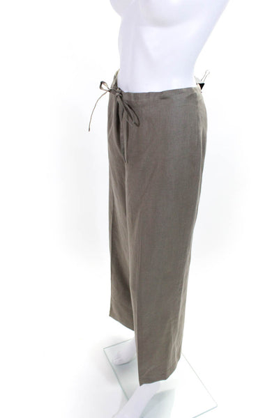 Linda Allard Ellen Tracy Womens Linen Drawstring Wide Leg Pants Taupe Size 10