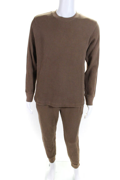 Theory Mens Urban Waffle Long Sleeves Sweat Suit Brown Cotton Size Large/Medium
