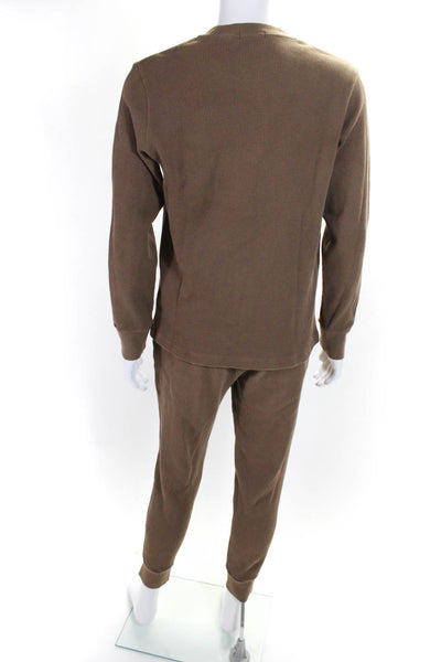Theory Mens Urban Waffle Long Sleeves Sweat Suit Brown Cotton Size Large/Medium