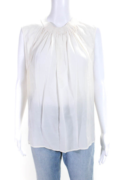 3.1 Phillip Lim Womens Sleeveless Pleated Round Neck Tank Blouse White Size 4