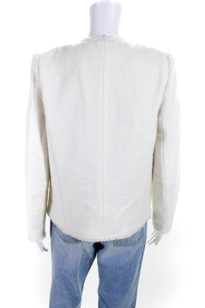 IRO Women's Round Neck Long Sleeves Pockets Lined Jacket White Size 42