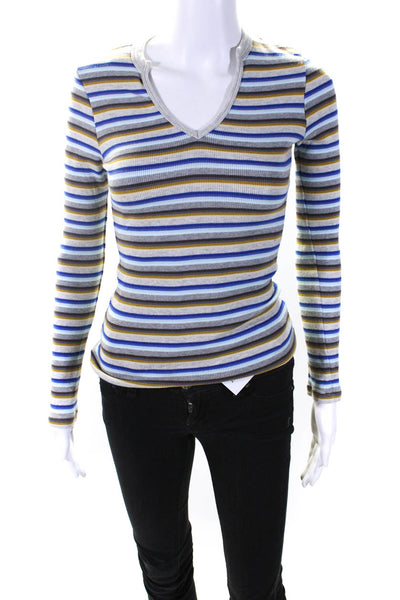 Vince Womens Striped Long Sleeves Shirt Multi Colored Size Medium