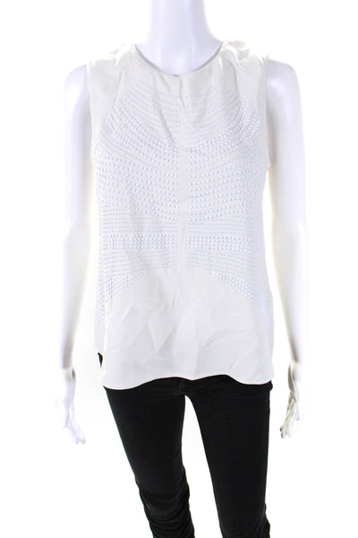 A.L.C. Womens Silk Textured Spotted Print Sleeveless Blouse Top White Size S