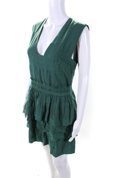 Isabel Marant Etoile Womens Sleeveless V Neck Tiered A Line Dress Green Size 42