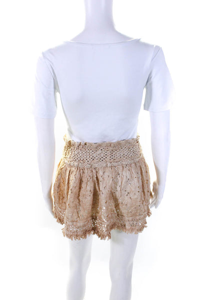 Sunday Womens Lace Fringe Trim Drawstring Mini Skirt Beige Size M