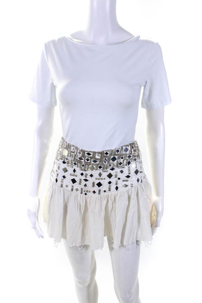 Joe's Womens Raw Hem Beaded Waistband Mini Skirt White Size M