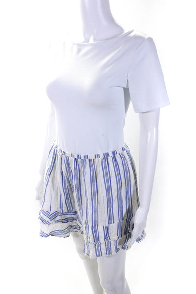 Love Shack Fancy Womens Cotton Pompom Trim Striped Skirt Blue Size S