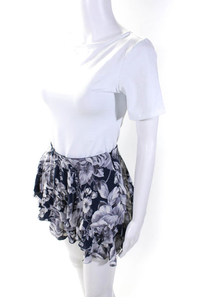 Intermix Womens Silk Floral Print Tiered Ruffle Skirt Blue Size L