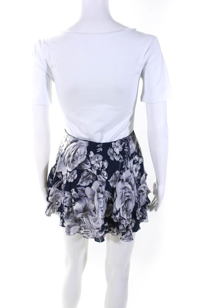 Intermix Womens Silk Floral Print Tiered Ruffle Skirt Blue Size L