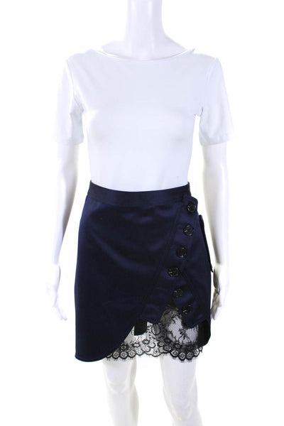 Self Portrait Womens Asymmetric Lace Button Trim A Line Skirt Navy Size 10