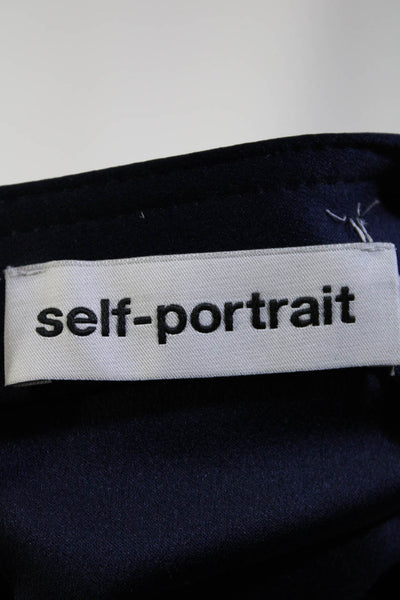 Self Portrait Womens Asymmetric Lace Button Trim A Line Skirt Navy Size 10