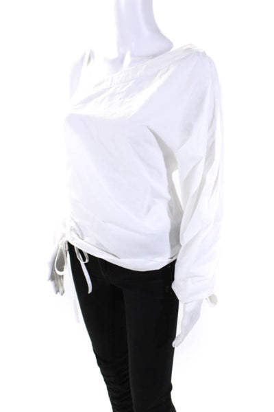 T Alexander Wang Womens Cotton Drawstring One Shoulder Blouse White Size 8