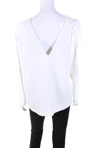 IRO Womens Long Sleeve Cold Shoulder Low Back Stitched Trim Blouse White Size 40