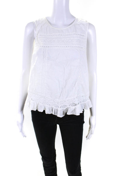 Free People Womens Cotton Sleeveless Lace Ruffle Trim Blouse White Size L