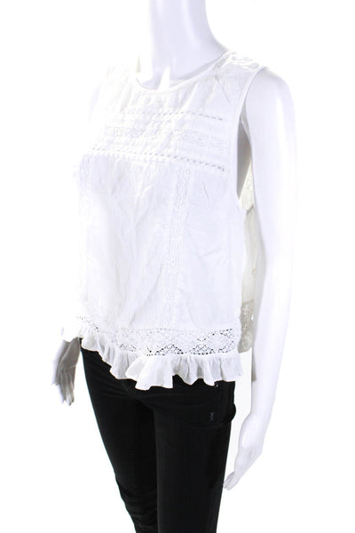 Free People Womens Cotton Sleeveless Lace Ruffle Trim Blouse White Size L