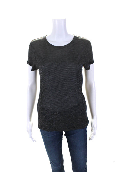 Rag & Bone Womens Metallic Stripe Knit Short Sleeve Top Tee Shirt Black Small