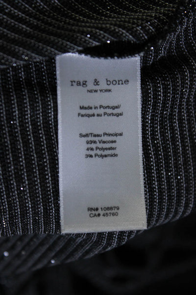 Rag & Bone Womens Metallic Stripe Knit Short Sleeve Top Tee Shirt Black Small